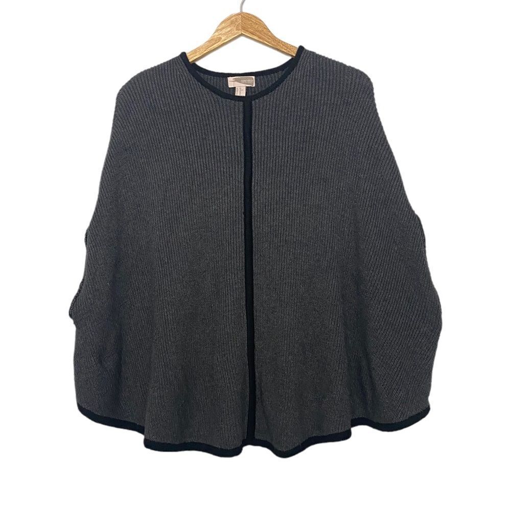 Forever 21 Knit Gray Leather Trim Cozy Fall Poncho Sweater Size XS